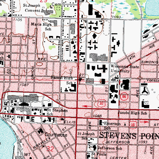 Topographic Map of Stevens Point Fire Department, WI