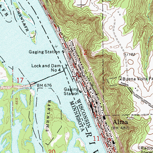 Topographic Map of Alma Volunteer Fire Department, WI