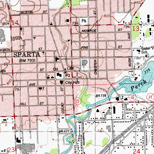 Topographic Map of Sparta City Fire Department, WI