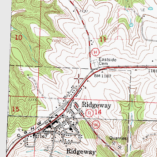 Topographic Map of Ridgeway Fire Department, WI