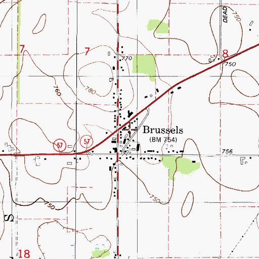 Topographic Map of Brussels - Union - Gardner Fire Department Station 1, WI