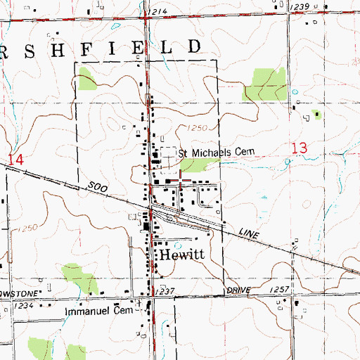 Topographic Map of Hewitt Area Volunteer Fire Department, WI