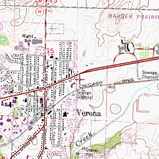 Topographic Map of Verona Fire Department, WI