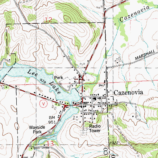 Topographic Map of Cazenovia Area Volunteer Fire Department and Rescue Squad, WI