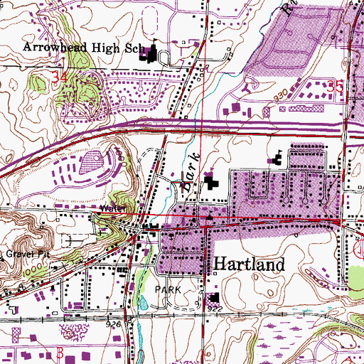 Topographic Map of Hartland Fire Department, WI