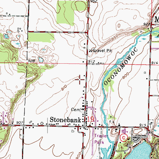 Topographic Map of Stone Bank Volunteer Fire Department, WI