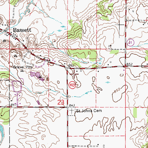 Topographic Map of Randall Fire Department Station 2, WI