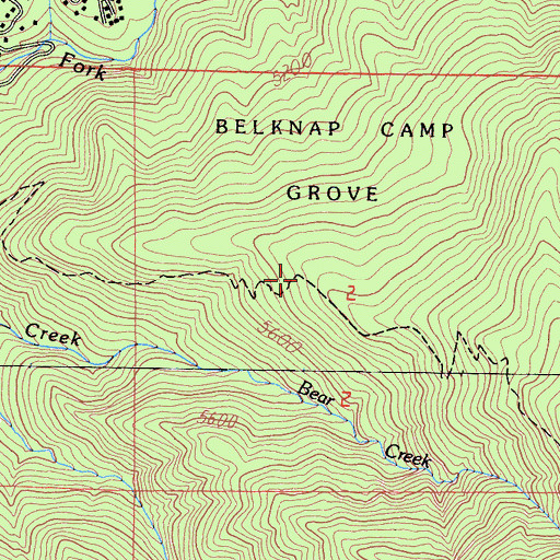Topographic Map of Belknap Camp Grove, CA