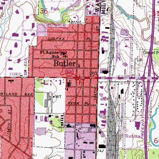 Topographic Map of Butler Volunteer Fire Department, WI