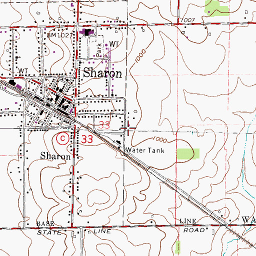 Topographic Map of Sharon Fire and Rescue, WI