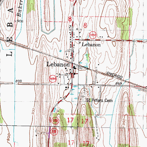 Topographic Map of Lebanon Volunteer Fire Department, WI