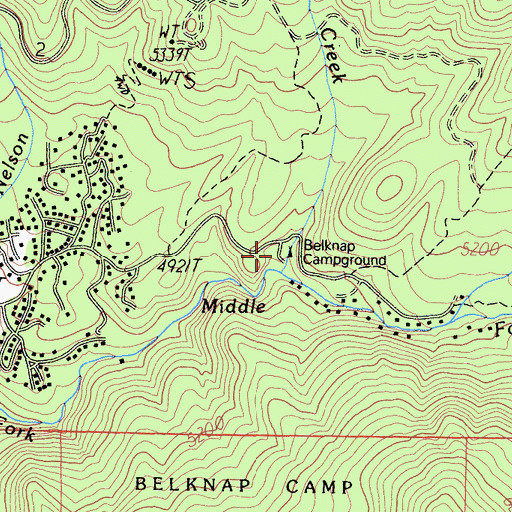 Topographic Map of Belknap Creek, CA