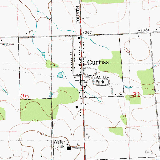 Topographic Map of Curtiss Volunteer Fire Department, WI