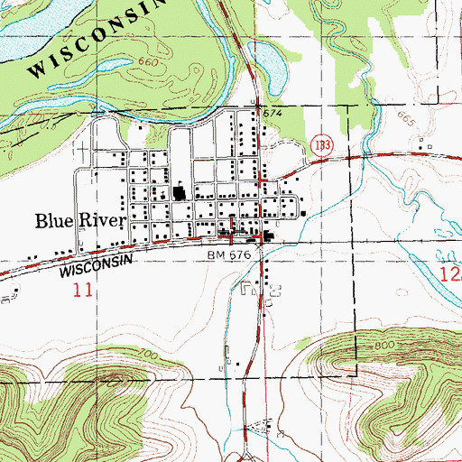 Topographic Map of Blue River Fire and Rescue, WI