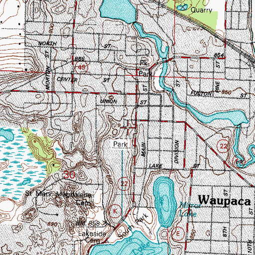 Topographic Map of Waupaca Area Fire District Station, WI