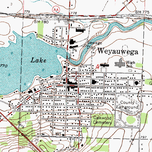 Topographic Map of Weyauwega Fire Department, WI