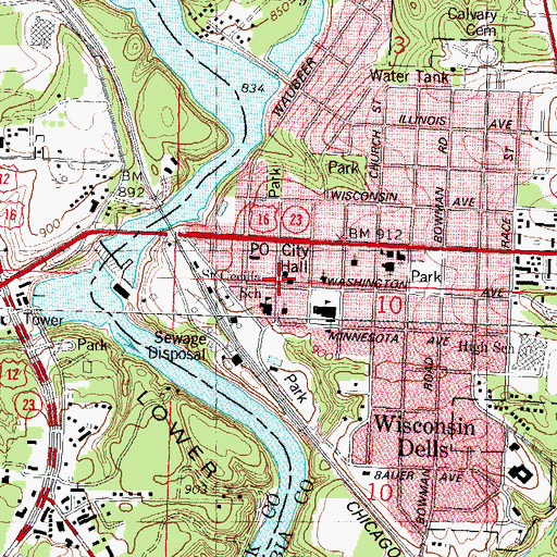 Topographic Map of Kilbourn Fire Department, WI