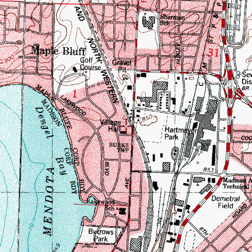 Topographic Map of Maple Bluff Fire Department, WI