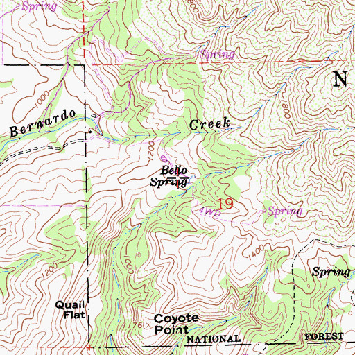 Topographic Map of Bello Spring, CA