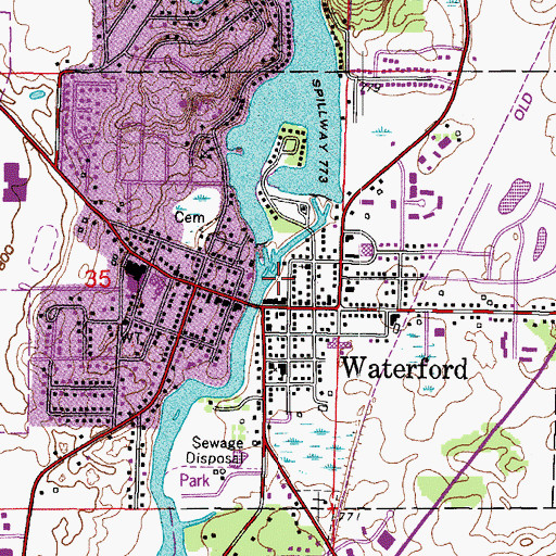 Topographic Map of Waterford Fire and Rescue Department, WI
