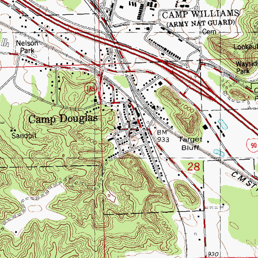 Topographic Map of Camp Douglas Volunteer Fire Department, WI