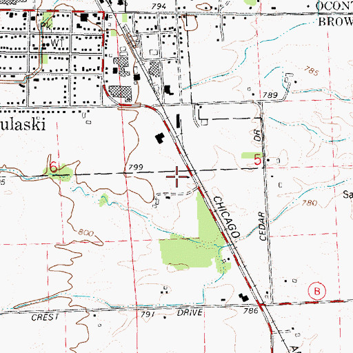 Topographic Map of Pulaski Tri - County Fire Department, WI