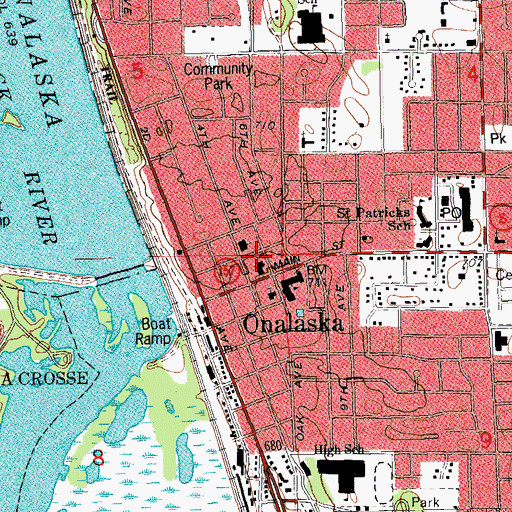 Topographic Map of Onalaska Fire Department, WI