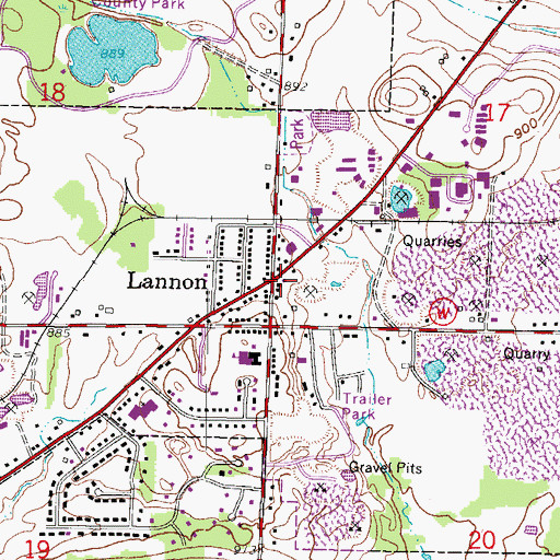 Topographic Map of Lannon Volunteer Fire Department, WI