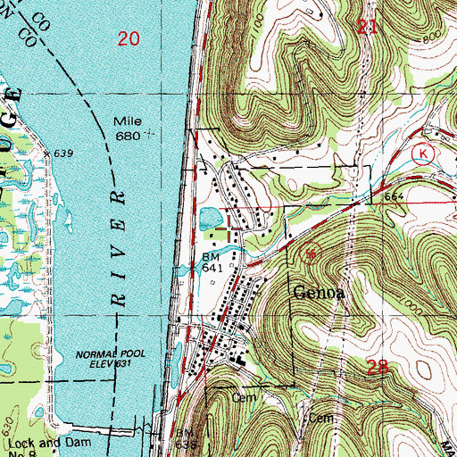 Topographic Map of Genoa Volunteer Fire Department, WI