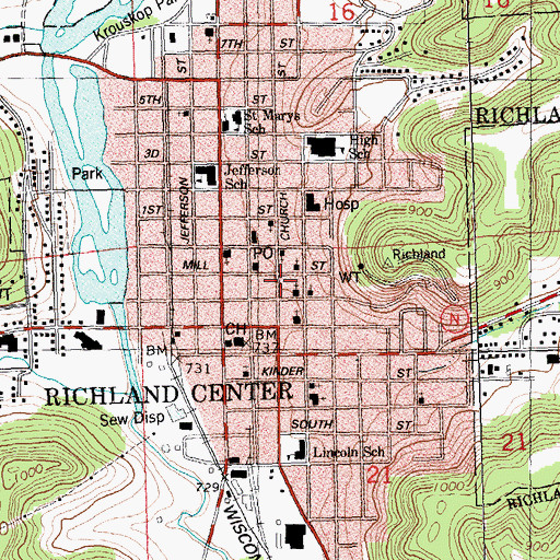 Topographic Map of Richland Center Fire Department, WI