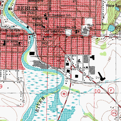 Topographic Map of Berlin Volunteer Fire Department / Berlin Emergency Medical Services, WI