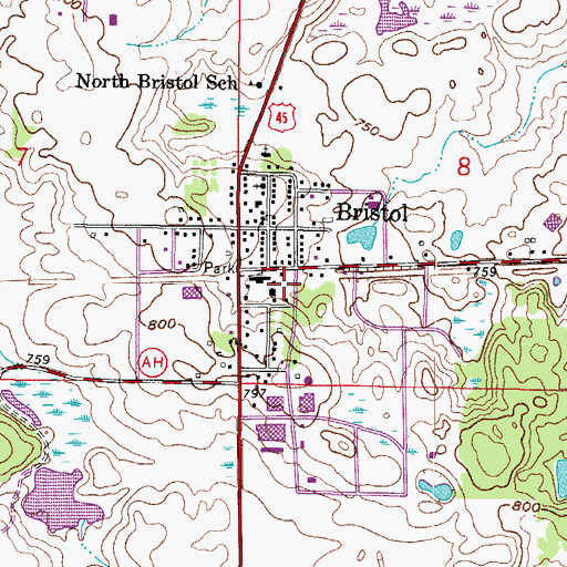 Topographic Map of Bristol Fire Department, WI