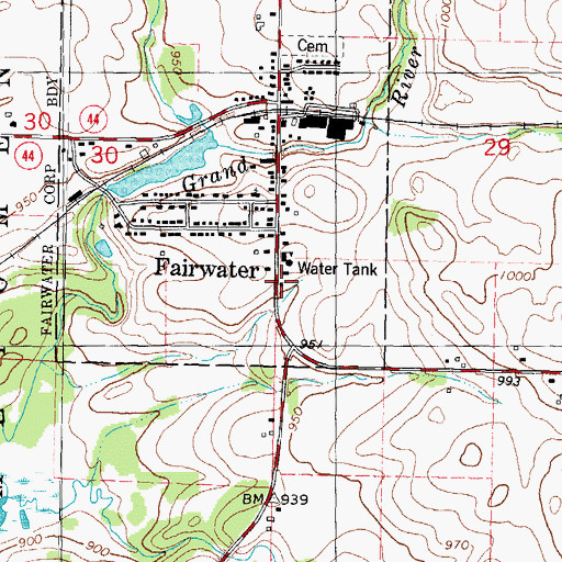 Topographic Map of Fairwater Fire Department, WI