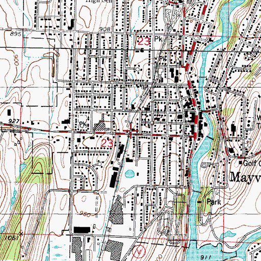 Topographic Map of Mayville Volunteer Fire Department, WI