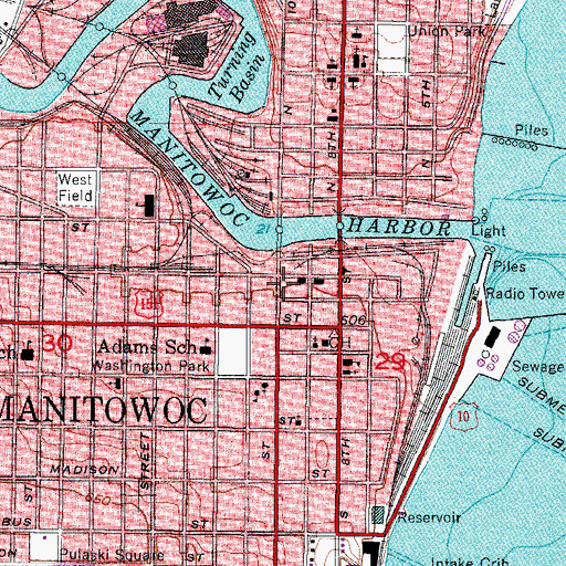 Topographic Map of Manitowoc Fire Department Station 1, WI