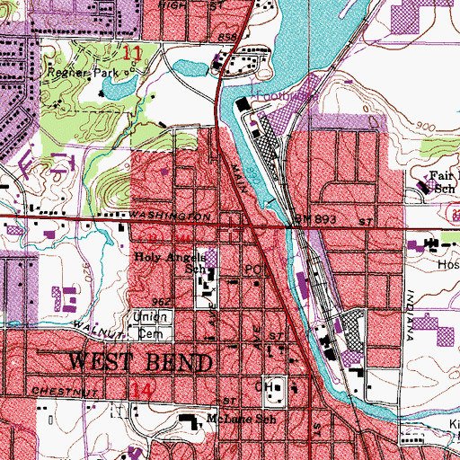 Topographic Map of West Bend Fire Department - Station 1, WI