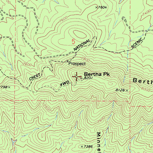 Topographic Map of Bertha Peak, CA