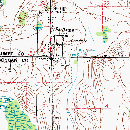 Topographic Map of Saint Anna Volunteer Fire Department, WI