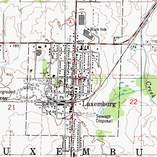 Topographic Map of Luxemburg Fire Department, WI