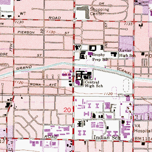 Topographic Map of Central High School, AZ