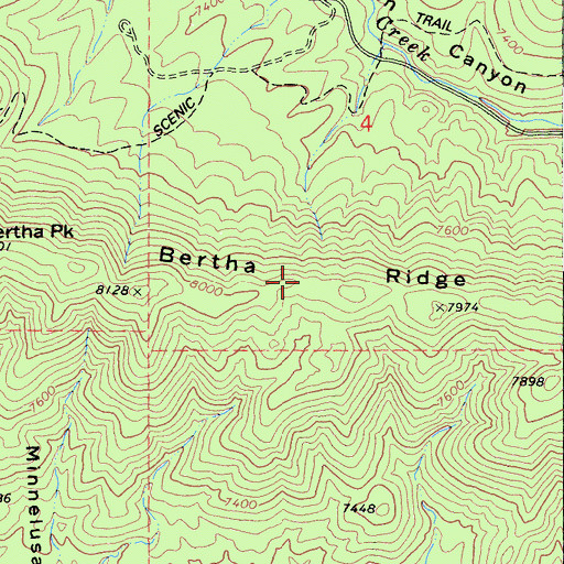 Topographic Map of Bertha Ridge, CA