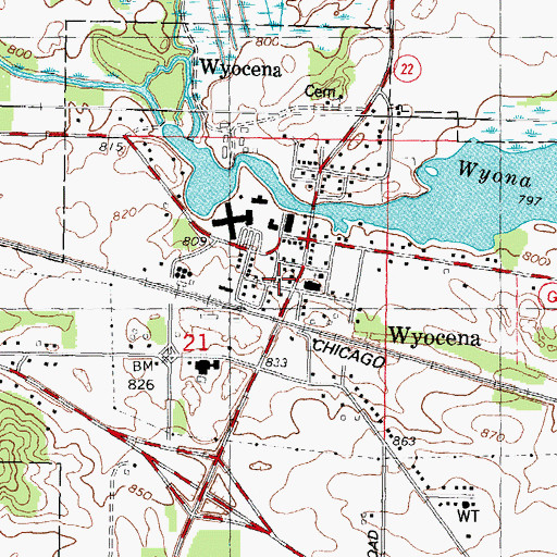 Topographic Map of Wyocena Bureau of Fire, WI