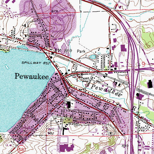 Topographic Map of Pewaukee Village Fire Department, WI