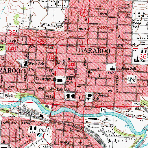 Topographic Map of Baraboo Fire Department, WI