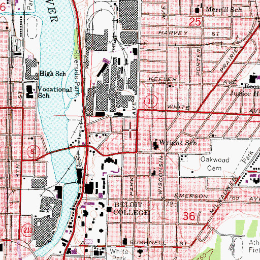 Topographic Map of Beloit Fire Department Headquarters Station 1, WI