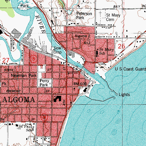 Topographic Map of Algoma Fire Department - Algoma Rescue Squad, WI