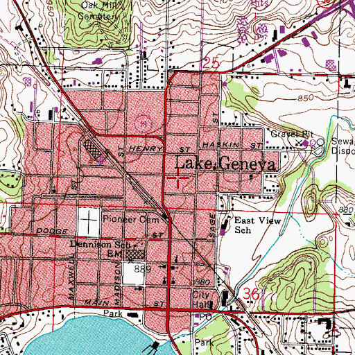 Topographic Map of Lake Geneva Fire Department Station 1, WI