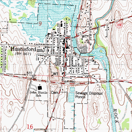 Topographic Map of Hustisford Fire Department, WI