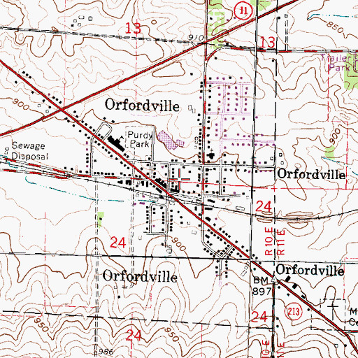 Topographic Map of Orfordville Fire Station, WI