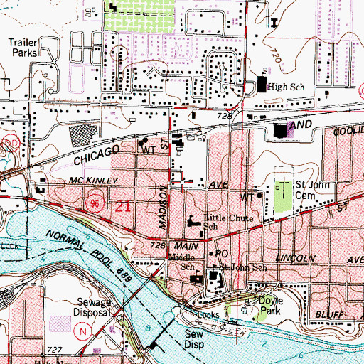 Topographic Map of Little Chute Volunteer Fire Department, WI